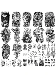 Yazhiji 36 Sheets Temporary Tattoos Stickers 12 Sheets Fake Body Arm Chest Shoulder Tattoos for Men or Women with 24 Sheets Tiny Black