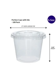 Yesocea [100 Pack] 5.5 Oz. Clear Plastic Disposable Portion Cups With Lids Sampling Cups, Portion Control Cups, Slime Container