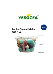 Yesocea [100 Pack] 4 Oz. Clear Plastic Disposable Portion Cups With Lids Sampling Cups, Portion Control Cups, Slime Container