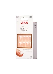 KISS Salon Acrylic Press On Nails Nail glue included Bonjour NudeWhite Short Size Squoval Shape Includes 28 Nails 2g Glue 1 Manicure Stick 1 Mini File