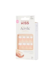 KISS Salon Acrylic Press On Nails Nail glue included Sugar Rush French Medium Size Square Shape Includes 28 Nails 2g Glue 1 Manicure Stick 1 Mini File