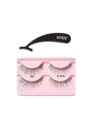 KISS Ever EZ Lashes Double Pack No 03 Reusable Natural Eyelash Starter Kit Includes EasyAngle Applicator and 2 Pairs Human Hair False Eyelashes Black