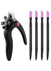 ANCIRS Black Acrylic Nail Clipper 4pcs Nail Polish Carving Pens Adjustable Stainless Steel Nail Trimmer with Catcher Artificial Fake Nail Tip Cutter for False Nail Art Manicure Project