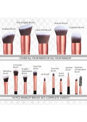 BS-MALL Makeup Brushes Premium Synthetic Foundation Powder Concealers Eye Shadows Makeup 14 Pcs Brush Set Rose Golden