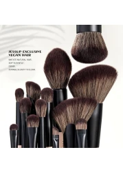Jessup Makeup Brushes Set 14-in-7 Double Sided Makeup Brushes for Foundation Concealer Blush Eyeshadow Contour Bronzer Powder Blending Eyebrow Eyeliner, Cruelty-Free Make up Brushes Peach Dust T600