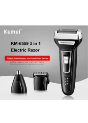 KEMEI-3 in 1 Electric Razor for Men USB Rechargeable Nose Hair Trimmer Men&#39;s Electric Shaver Machine Salon Tool
