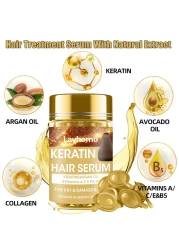 Keratin Hair Treatment Serum,60 Capsules Hair Treatment Oil for Dry Damaged Hair,Hair Oil with Keratin,Argan Oil-Leave-in Anti Frizz Conditioner with Vitamins A, C, E &amp; B5- No Rinse for All Hair Types