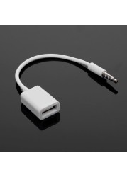 Generic-3.5mm Male Car AUX Audio Jack to USB 2.0 Female Adapter Converter Cord OTG Cable (White)