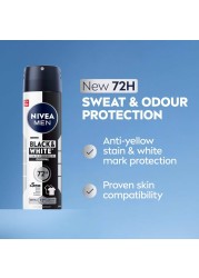 NIVEA MEN Black &amp; White Invisible Antiperspirant Deodorant Spray, Original, 72H Active Protection, 150ml, Pack of 3