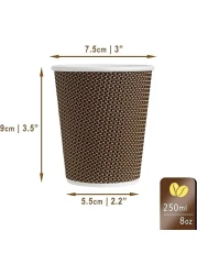 YESOCEA- Drinking Glass&mdash;50 Disposable Coffee Cup Insulation Spiral Embossed Paper Cups With Lids (8 oz, Brown Cups With Lids)