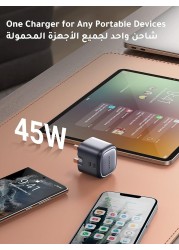 شاحن UGREEN Nexode 45W GaN شاحن USB مزدوج من النوع C قابل للطي 45W