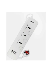 Philips Power Multiplier Extension Socket With 3 USB Ports White 3W