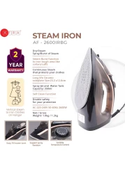 AFRA Steam Iron, 2600W, 350ml capacity, Black &amp; Gold, Ceramic Coated Soleplate, Vertical Steam, ESMA Approved AF-2600IRBG, 2 Years Warranty.