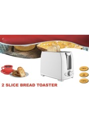 2-Slice Toaster White Stainless Steel &ndash; Compact Bread Toaster with Adjustable Browning Control, Wide Slots, Defrost, Reheat &amp; Cancel Functions