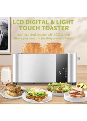 4 Slice Toaster with Extra-Wide Slots &ndash; Adjustable Temperature Control, Defrost &amp; Reheat Functions for Bread, Bagels &amp; Snacks, Stainless Steel Breakfast Toaster 1400W