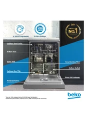 Beko Freestanding Dishwasher 13 Place Settings, 4 Programs, 2 Racks, A++ Energy Rating, Quiet Operation(49 dBA),Stainless Steel Tub, DVN04X20S(Silver)