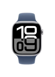 ساعة ابل سيريس 10 جي بي اس 42 ملم هيكل من الألومنيوم الفضي مع حزام رياضي من قماش أزرق - متوسطة / كبيرة