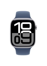 آبل ساعة السلسلة 10 GPS + خلوي هيكل من الألومنيوم - فضي 42 ملم مع سوار رياضي - أزرق دنيم متوسط ​​/ كبير