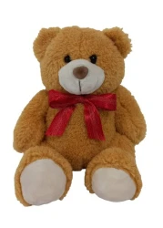 Plush Teddy Golden Brown with Red Ribbon 15cm