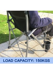 Foldable Camping Chair with Ergonomic High Back, Cup Holder, Adjustable Feet, and Storage Bag – Heavy-Duty Portable Outdoor Chair for Camping, Beach, Fishing, and Picnics - Blue/Black