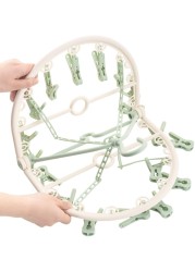 Aiwanto Laundry Hanger Drying Rack - Foldable Clip and Drip Hanger with 18 Clips, Rotatable Clothes Drying Rack, Sock Hanger (Green)