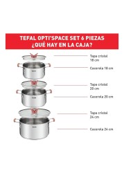 Tefal Optispace Stainless Steel Cooking Set 6 PCS