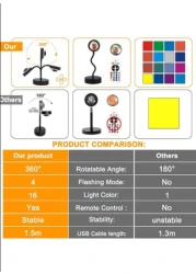 Sunset Lamp Projector Led Lights for Bedroom Night Light RGB Lights Sun/Sunlight/Sunrise Lamp 10w 360&deg; Rotation Rainbow Projection Room