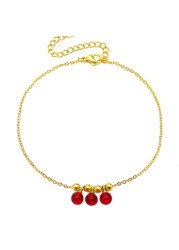 Aiwanto Beautiful Anklet for Ladies Ankle Chain Gold With Red Pearl Bracelet