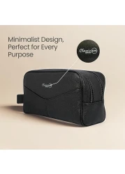 Classic Milano Leather Travel Toiletry Bag, Handbag, Clutch &amp; Cosmetic Pouch &ndash; Travel Organizer, Spacious Case &amp; Dopp Kit for Shaving, Makeup &amp; Grooming Essentials &ndash; 202228 Black