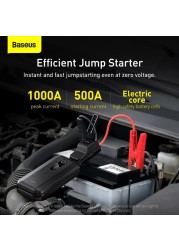 1000A UltraSafe Car Battery Jump Starter, 12V Battery Pack, Portable Charger with Jumper Cables for 4.0L Gasoline & 2.5L Diesel Engines, Built-in 10000mAh Power Bank, Compact & Reliable.