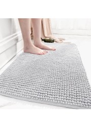 Mei Lifestyle Soft Microfiber Bath Mat, Quick-Dry, Absorbent Chenille with Rubber Backin, Machine Washable Bathroom Mat, Grey