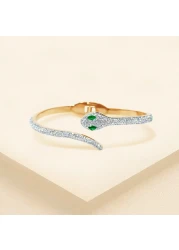 JANNAH Women's Fashion Bracelet | Rhinestones Snake with Green Eyes Curved Bar Design Bangles Jewelry Gifts for Women Ladies