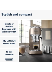 De&#39;Longhi Dedica Arte Espresso Machine - MyLatteArt Milk Foam Nozzle, 15 BAR Pressure, Steel Tamper Included, Beige Gold - Create Perfect Espresso, Cappuccinos, and Latte Art at Home - EC885.BG
