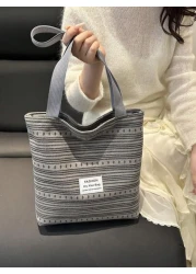 Korean Style Retro Casual Work Tote Bag For Women 2025 New Fashionable Canvas Satchel Shoulder Bag