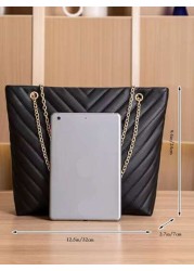 Lightweight Business Casual Chain Tote Bag Women s Large Capacity Shoulder Bag Simple Solid Color Handbag Chevron Chain Shoulder Tote Bag Mothers Day Gift For Mom For Teen Girls Women College Students
