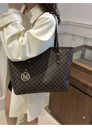 حقيبة كبيرة السعة والطباعة على الجسم بتصميم الحرف الحديث للنساء مناسبة للعمل والتنقل، حقيبة مدرسية كبيرة الس