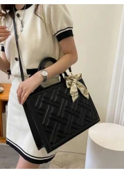 Versatile Women s Handbag With Scarf 2024 Summer New Commuting Tote Bag Shoulder Crossbody Chic Small Square Bag With Plaid Scarf Mark