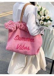 Fashionable Large Capacity Letter Tassel Canvas Tote Bag Simple And Perfect For Shopping And Commuting School Supplies School Bag School Tote Bag Back To School Large Capacity Suitable For Teen Girls