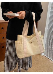 1pc Ins Style Canvas Tote Bag With Large Capacity For Students Work Commute And Outdoor Activities Shoulder And Hand Carry Bag Large School Tote Bag Multiple Compartments Perfect For Beach School Work
