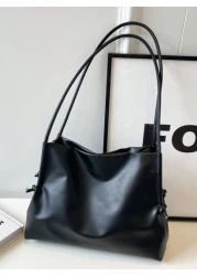 Women s Fashion Simple PU Leather Tote Bag Casual Large Capacity Solid Color Underarm Bag Simple All Match Daily Commuting Work Shoulder Bags Portable Travel Vacation Storage Satchel Purse Soft Qualit