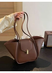 حقيبة كتف كبيرة السعة ذات تصميم الفتح والإغلاق بالمغناطيس، من قماش بو مقاوم للماء بتصميم كلاسيكي ذو موحد اللو