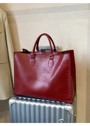 Ankula Burgundy Vintage High Quality Tote Bag New Autumn Winter Fashion All Match Large Capacity Solid Color Crocodile Grain Handbag Suitable For Office Ladies Commuting Laptop Daily Outing Shopping M