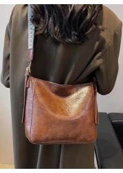 قطعة واحدة حقيبة كتف نسائية كبيرة السعة من الجلد الاصطناعي بطراز عتيق - حقيبة يد سوداء أو بنية ذات سحاب متعددة