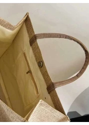 Beach Letter Theme Yellow Flax Brown Handbag Plus A Small Bag With A Hand Rope And A Bow Hat Bridesmaid Personalized Wedding Gift Bag Travel Storage Bag Cosmetic Storage Bag Coin Purse Direct Storage