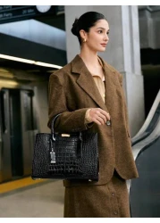حقيبة أنثوية كبيرة السعة بنمط سحلفية مطبوعة باللون الأسود، حقيبة كتف، حقيبة يد، حقيبة كروس، حقيبة ساتشل بنمط