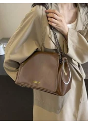 Women s Oiled Wax Leather Tote Bag With Shoulder Chain Large Crossbody Bag