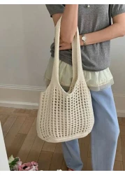 Yogodlns Lightweight Leisure Hollow Out Woven Shopping Crochet Bag For Women Large Capacity Tote Bags For Travel Outdoor And School Multifunctional Kitchen Storage Mesh Bag For Beach Vacation Or Easy