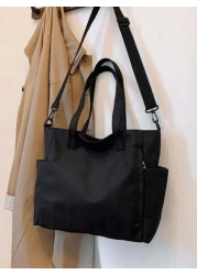 حقيبة كتف نسائية ذات لون أحادي من النايلون جديدة الموضة، سعة كبيرة متعددة الجيوب مناسبة للسفر والذهاب إلى الع