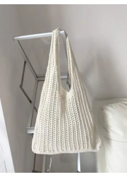 Lightweight Casual Hollow Out Design Crochet Bag Medium Vacation For Teen Girls Women College Students Perfect For College Outdoors Travel Outings School Bag Large Capacity Portable For Teen Girls Wom