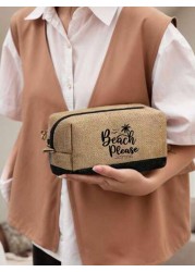 Beach Themed Beach Tote Bag Set For Women Printed With Artistic Letters Beach Beach And Coconut Tree Pattern Large Capacity Handbag And Two Makeup Bags